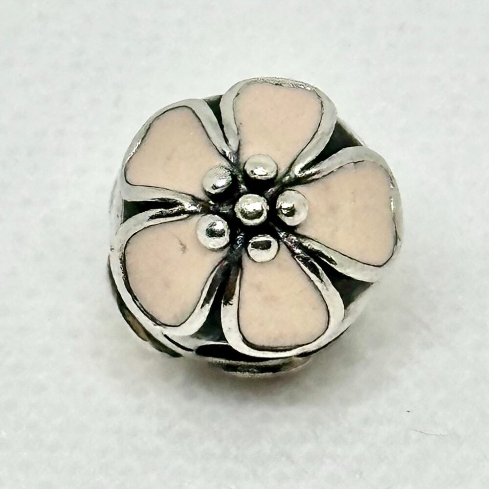 Pandora ALE 925 Silver Cherry Blossom Clip Charm with Pink Enamel 
